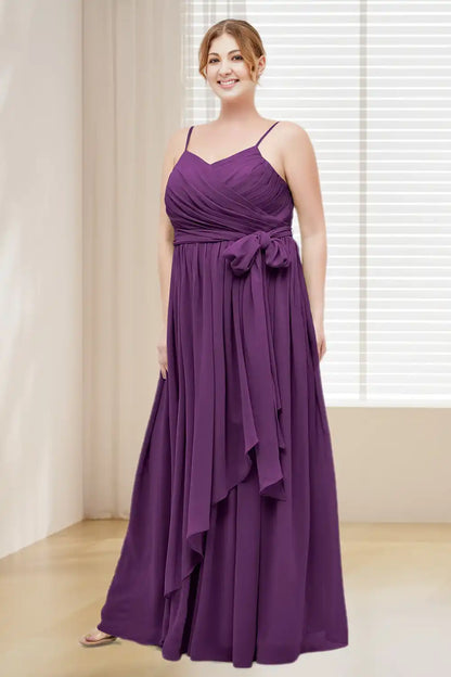 Dressime Plus Size Spaghetti Straps Chiffon Long Bridesmaid Dress dressime