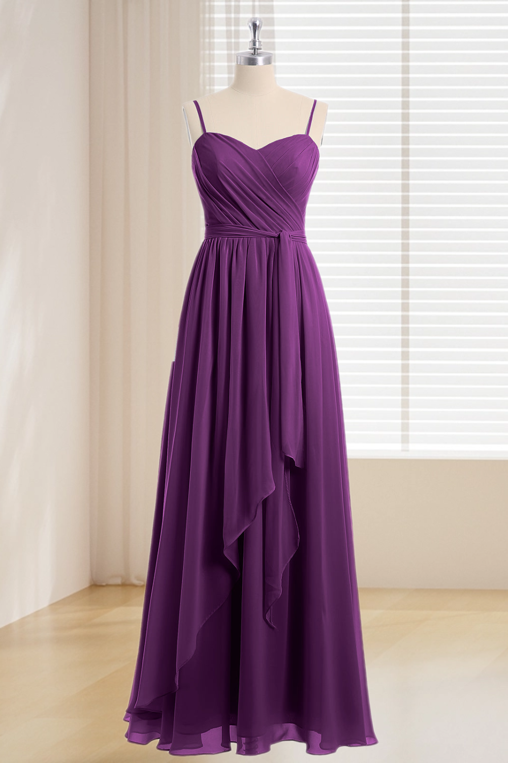 Dressime Plus Size Spaghetti Straps Chiffon Long Bridesmaid Dress dressime