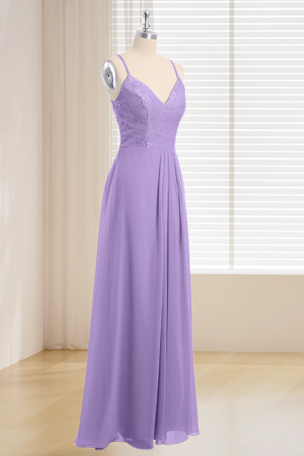 Dressime Plus Size Spaghetti Straps Lace & Chiffon Long Bridesmaid Dress With Slit dressime