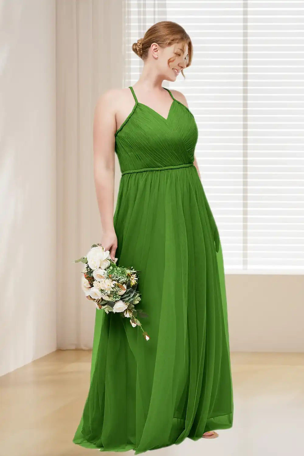 Dressime Plus Size Spaghetti Straps Tulle Long Bridesmaid Dress dressime