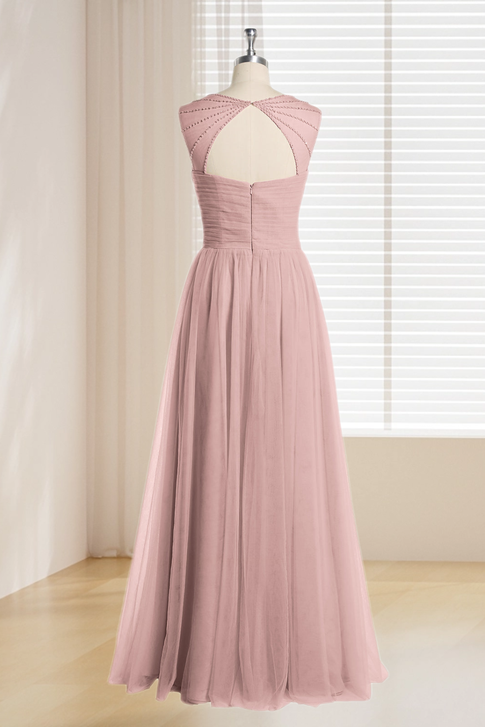 Dressime Plus Size Straps Tulle Cross Pleated Long Bridesmaid Dress With Beaded dressime