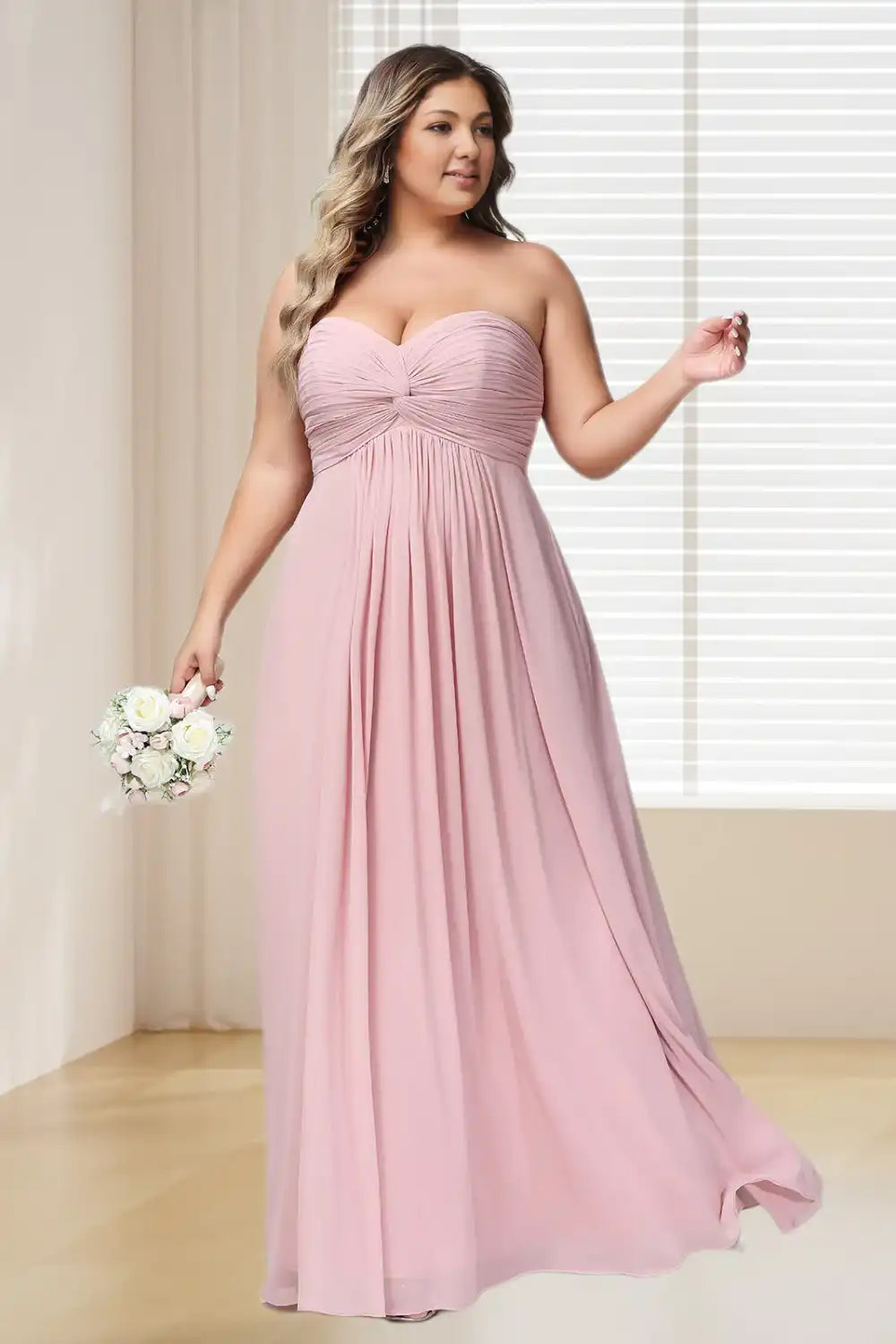 Dressime Plus Size Sweetheart Empire Chiffon Long Bridesmaid Dresses dressime