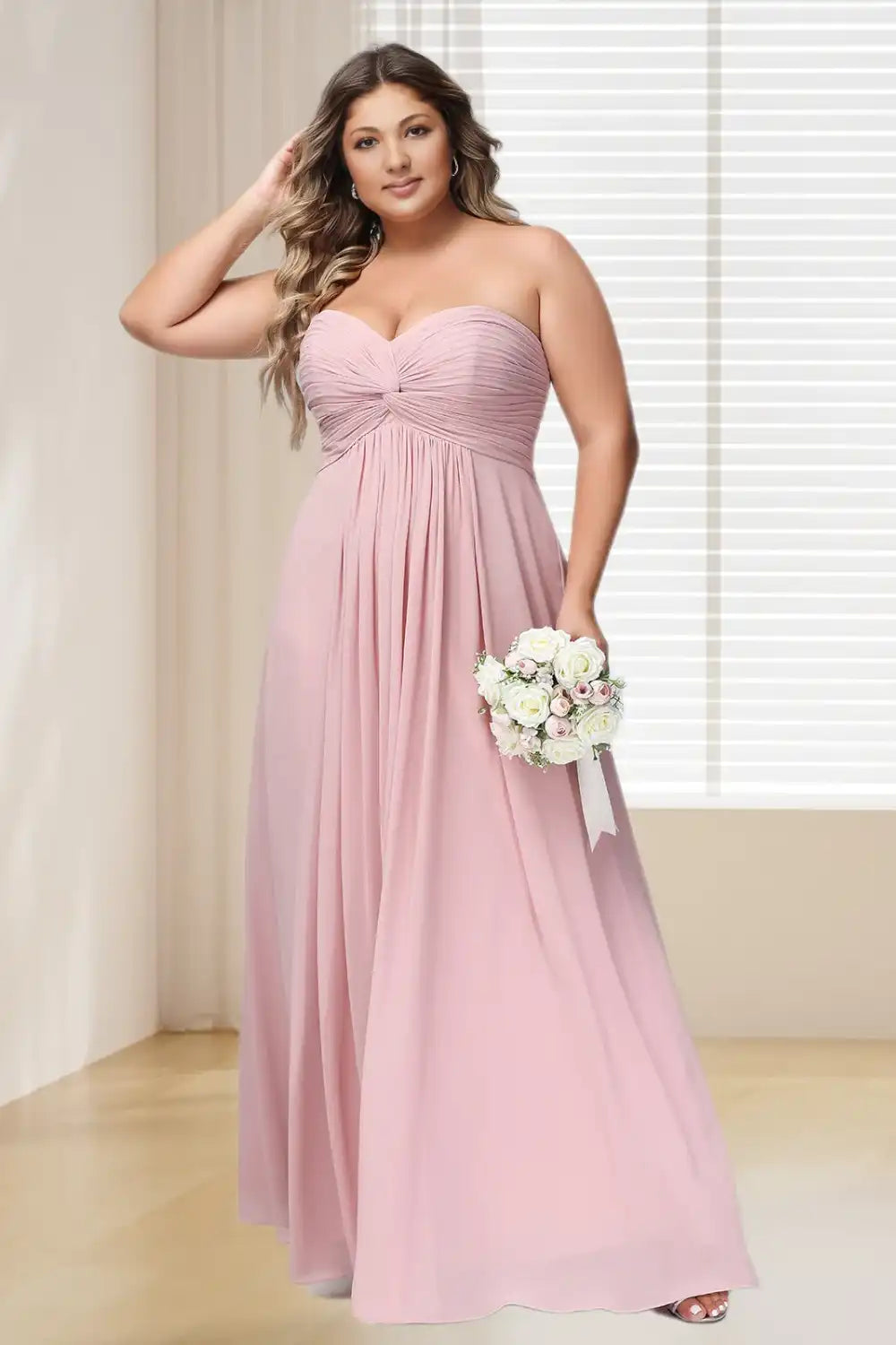 Dressime Plus Size Sweetheart Empire Chiffon Long Bridesmaid Dresses dressime