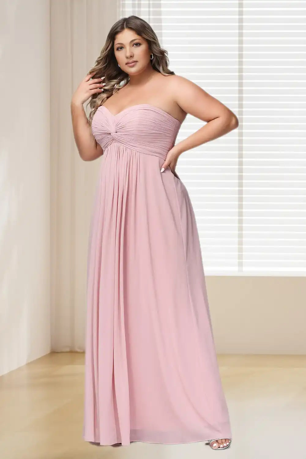 Dressime Plus Size Sweetheart Empire Chiffon Long Bridesmaid Dresses dressime