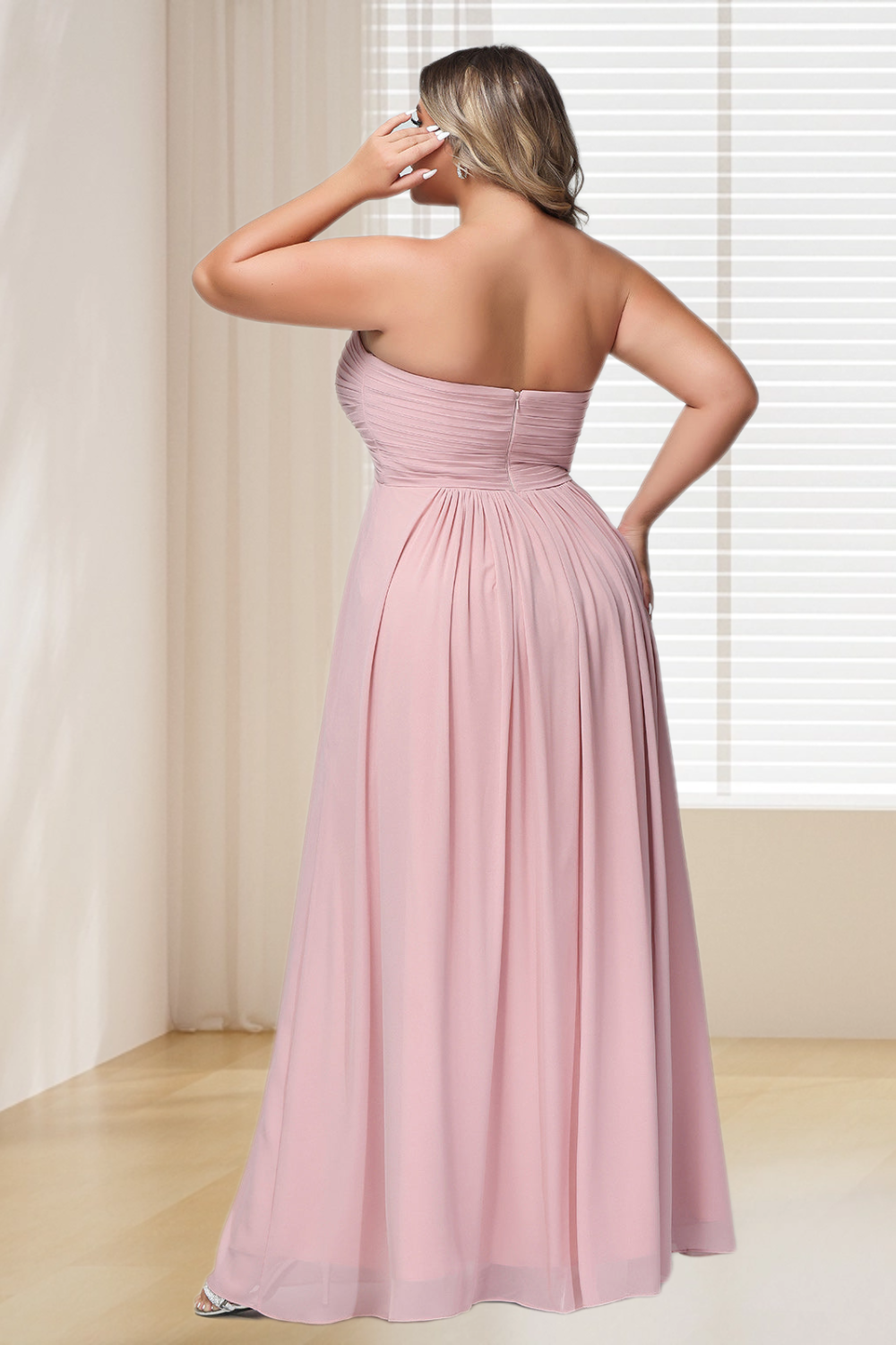 Dressime Plus Size Sweetheart Empire Chiffon Long Bridesmaid Dresses dressime