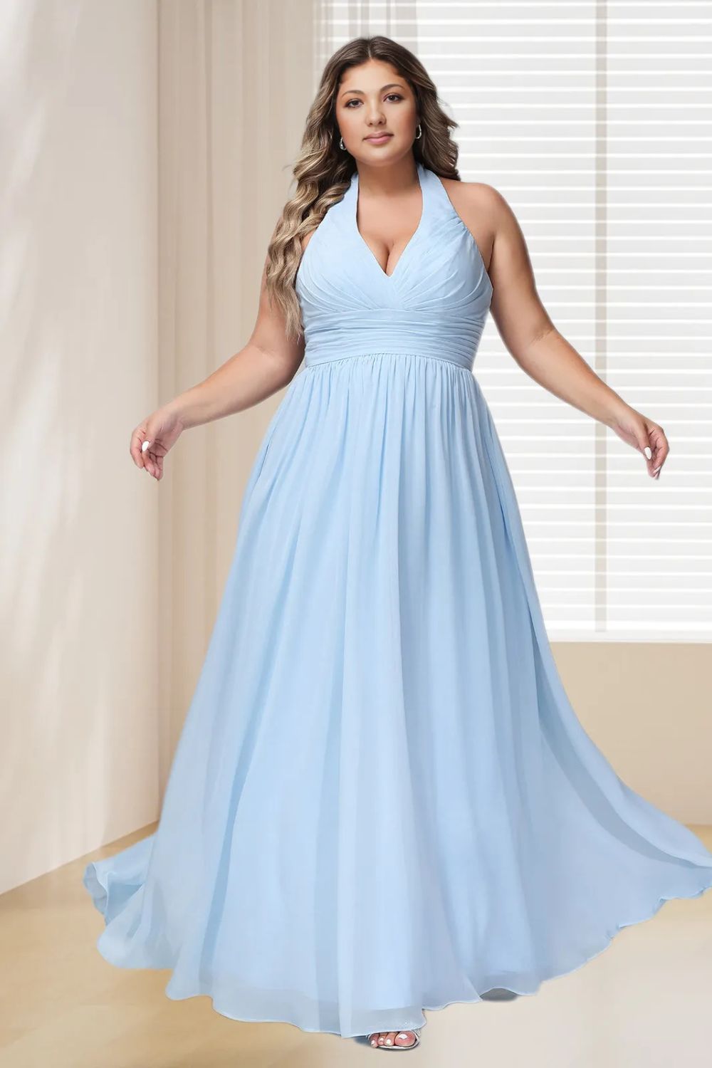 Dressime Plus Size V Neck Chiffon Bridesmaid Dress dressime