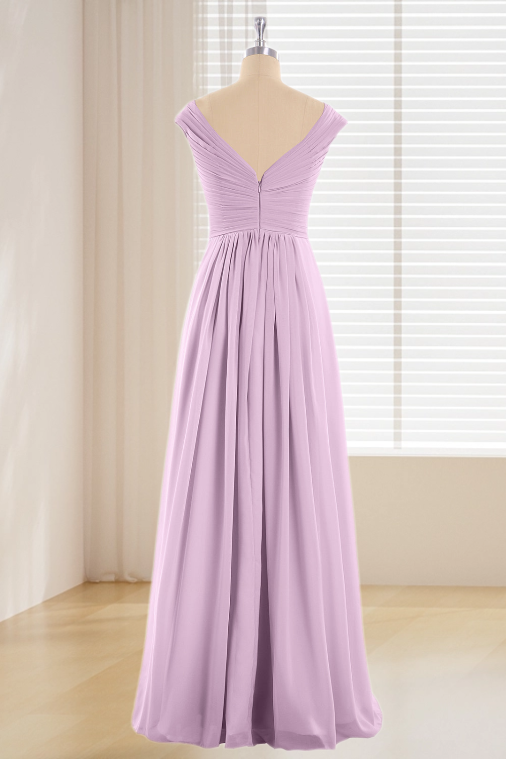 Dressime Plus Size V Neck Chiffon Long Bridesmaid Dress With Cap Sleeves dressime