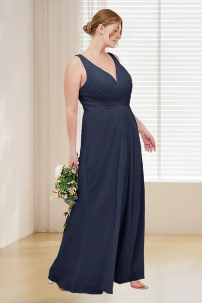 Dressime Plus Size V Neck Chiffon Long Bridesmaid Dress dressime