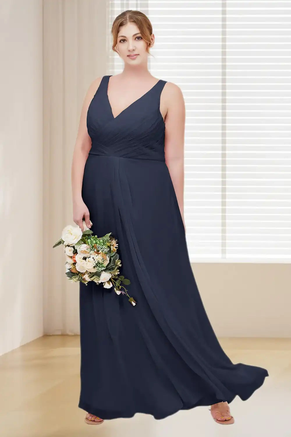 Dressime Plus Size V Neck Chiffon Long Bridesmaid Dress dressime