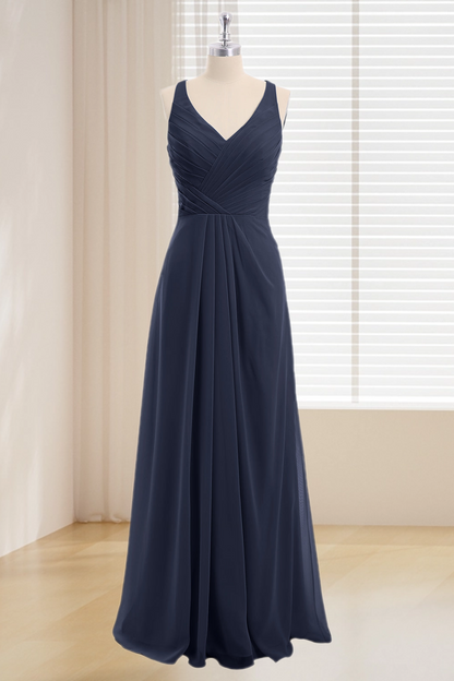 Dressime Plus Size V Neck Chiffon Long Bridesmaid Dress dressime