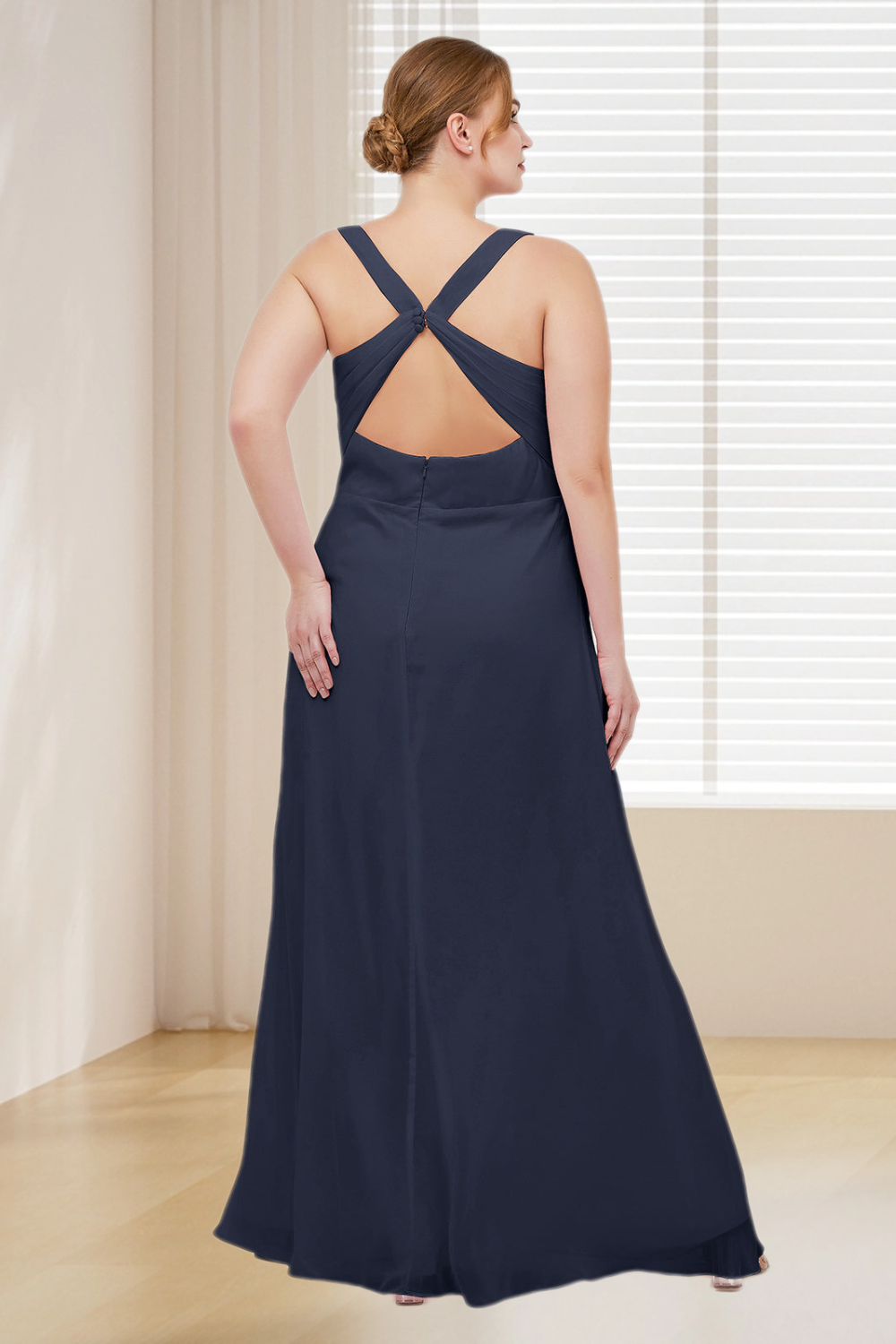 Dressime Plus Size V Neck Chiffon Long Bridesmaid Dress dressime