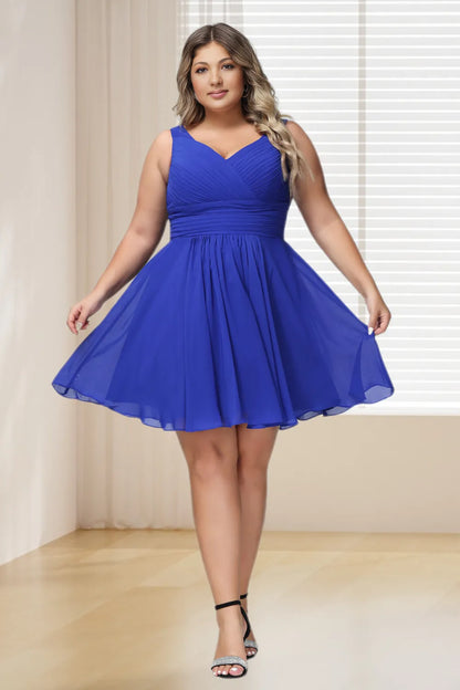 Dressime Plus Size V Neck Chiffon Short Bridesmaid Dress dressime