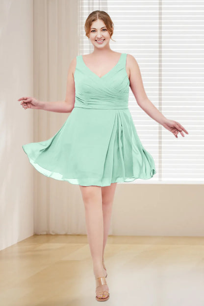 Dressime Plus Size V Neck Chiffon Short Bridesmaid Dress dressime