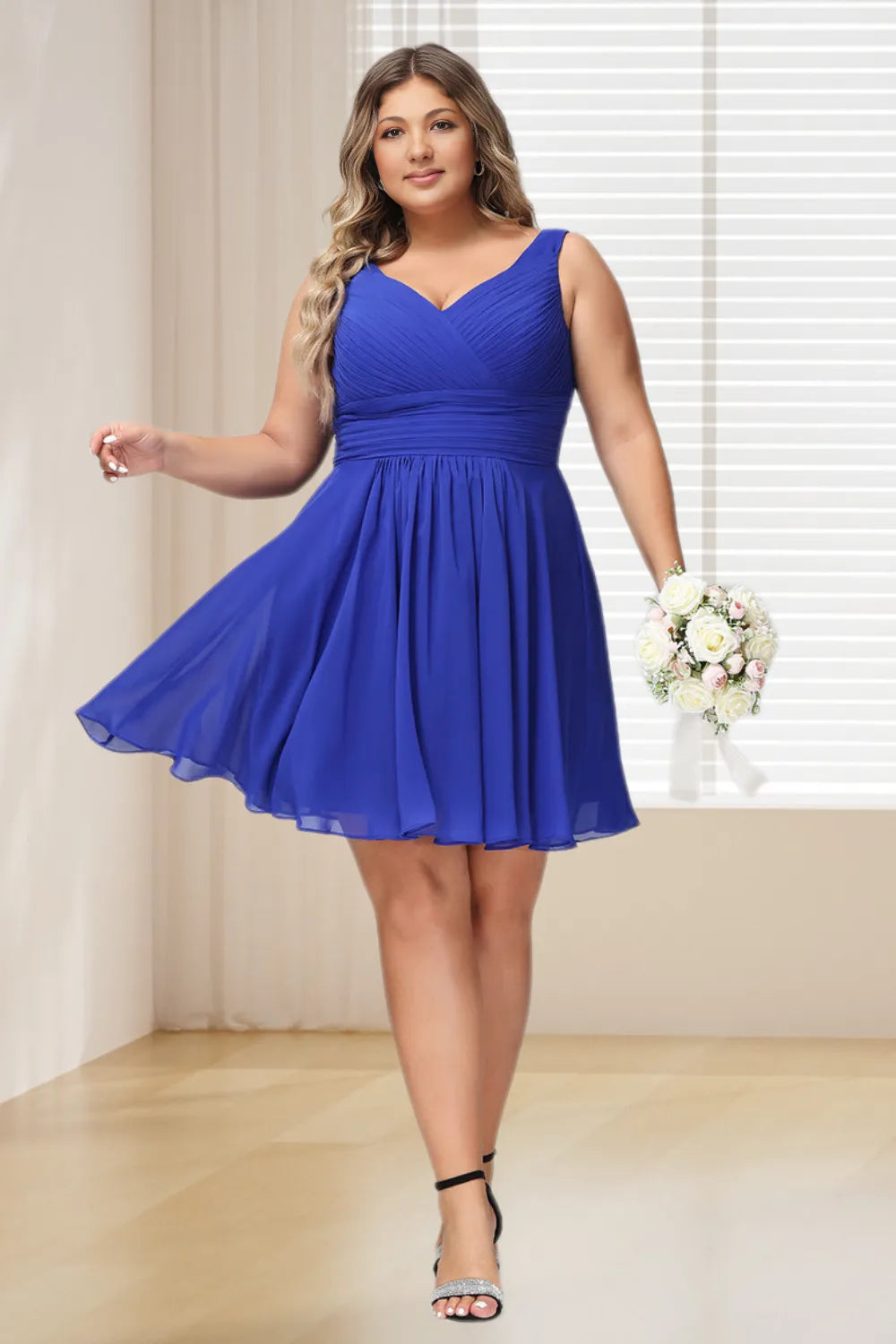 Dressime Plus Size V Neck Chiffon Short Bridesmaid Dress dressime