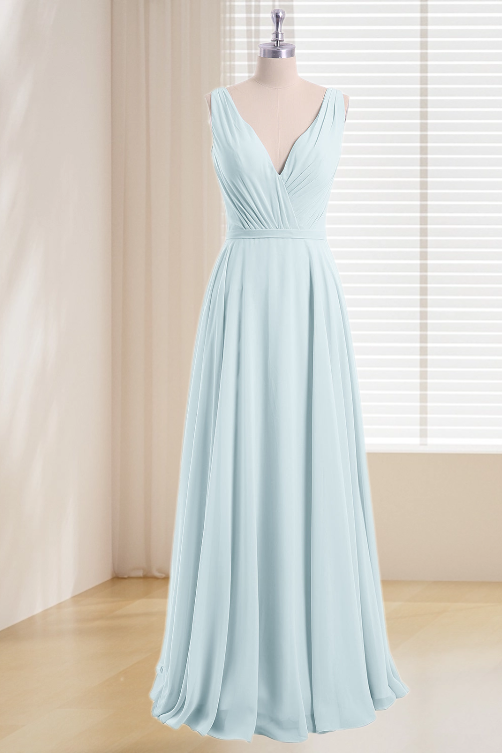 Dressime Plus Size V Neck Long Chiffon Bridesmaid Dress dressime