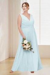 Dressime Plus Size V Neck Long Chiffon Bridesmaid Dress dressime