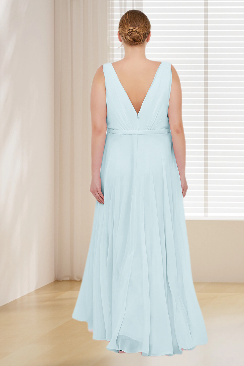 Dressime Plus Size V Neck Long Chiffon Bridesmaid Dress dressime