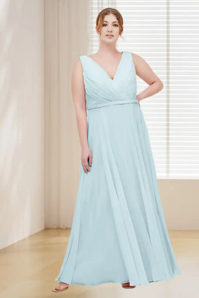 Dressime Plus Size V Neck Long Chiffon Bridesmaid Dress dressime