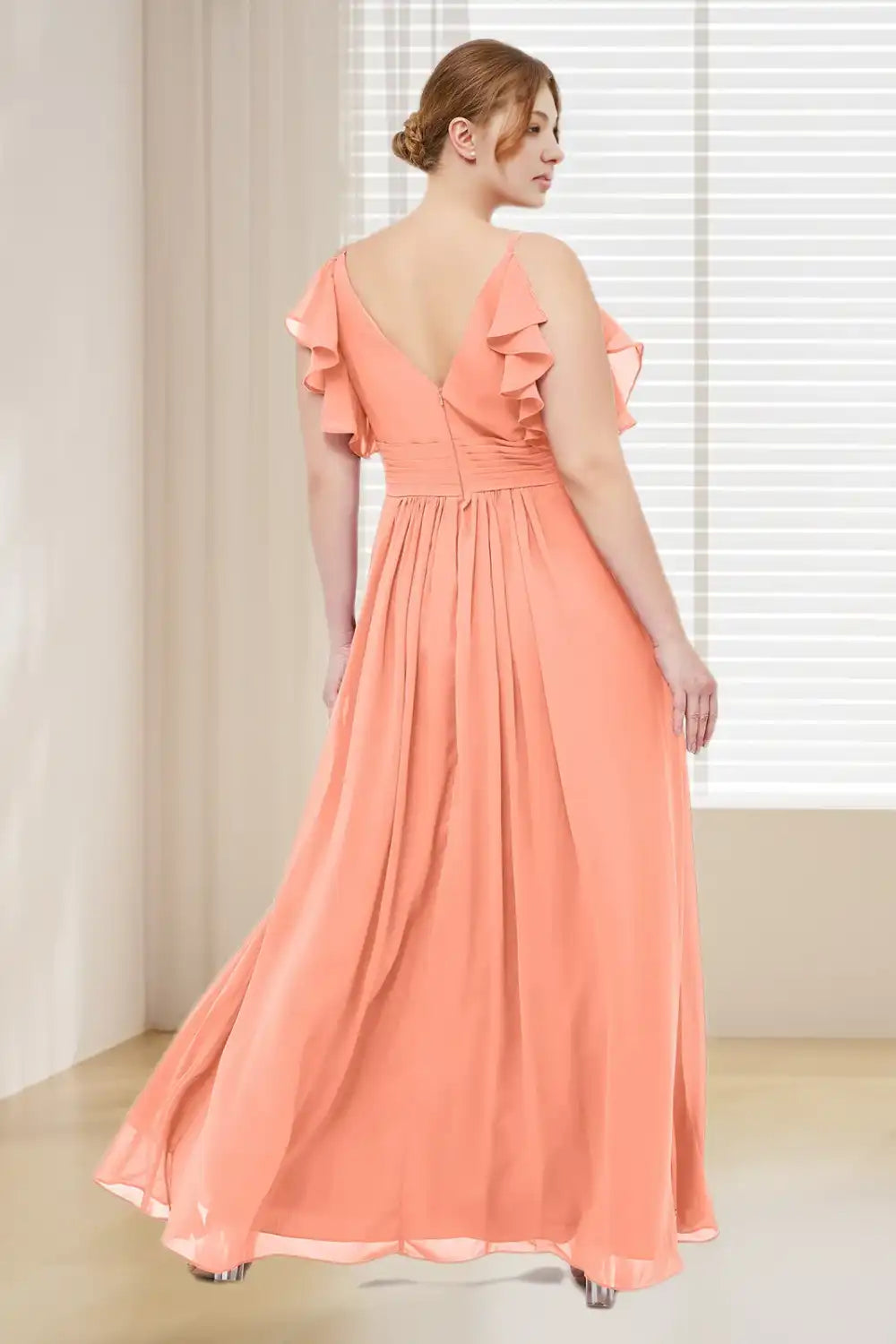 Dressime Plus Size V Neck Ruffles Chiffon Long Bridesmaid Dress dressime