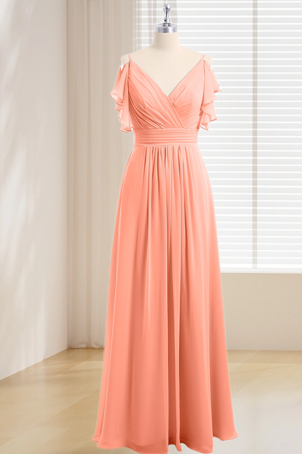 Dressime Plus Size V Neck Ruffles Chiffon Long Bridesmaid Dress dressime