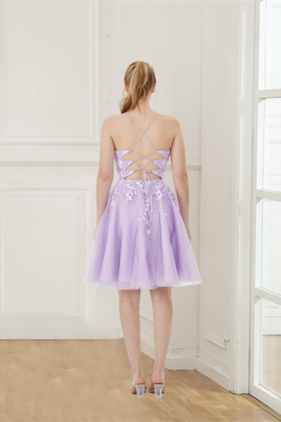 dressimeProm/Homecoming Dress Spaghetti Straps Tulle A Line With Applique 