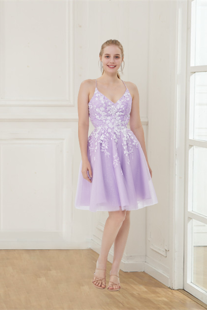 dressimeProm/Homecoming Dress Spaghetti Straps Tulle A Line With Applique 