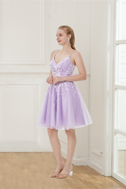 dressimeProm/Homecoming Dress Spaghetti Straps Tulle A Line With Applique 