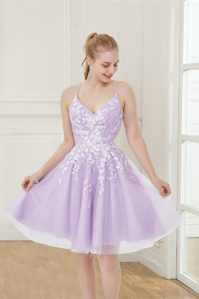 dressimeProm/Homecoming Dress Spaghetti Straps Tulle A Line With Applique 