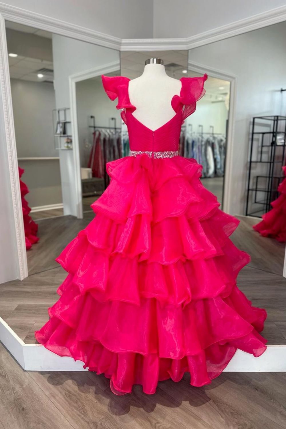 Dressime Ruffle Multi-Tiered A-Line V Neck Long Prom Dress dressime