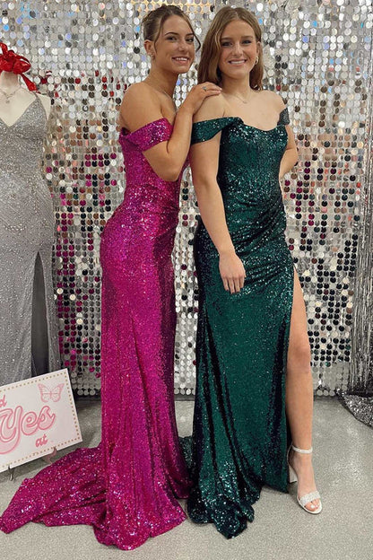 Dressime Sexy Leg Slit Long Off-the-Shoulder Sweetheart Mermaid Black Prom Dresses dressime