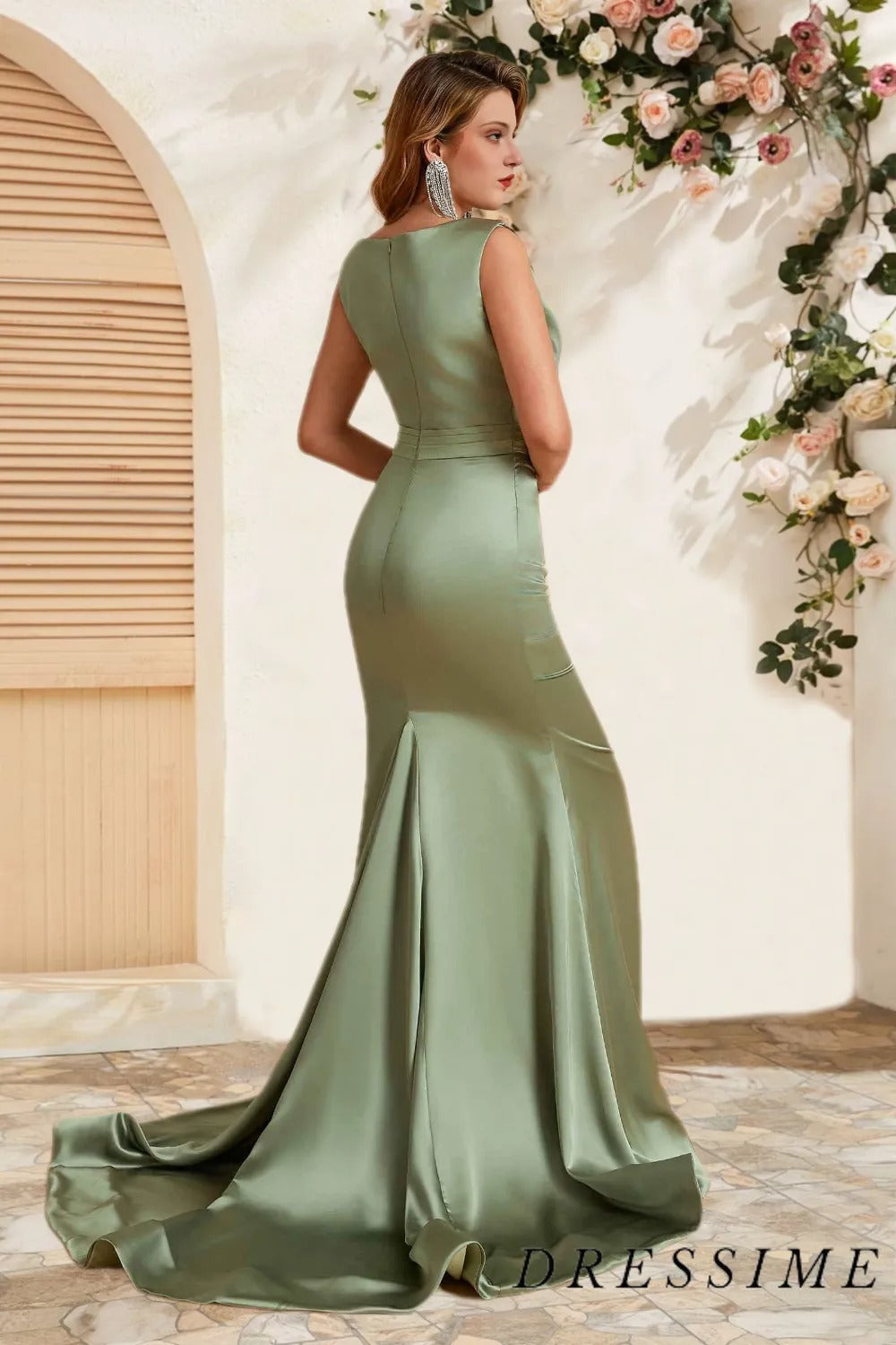 Dressime Sexy Mermaid Jewel Satin Floor Length Bridesmaid Dress dressime