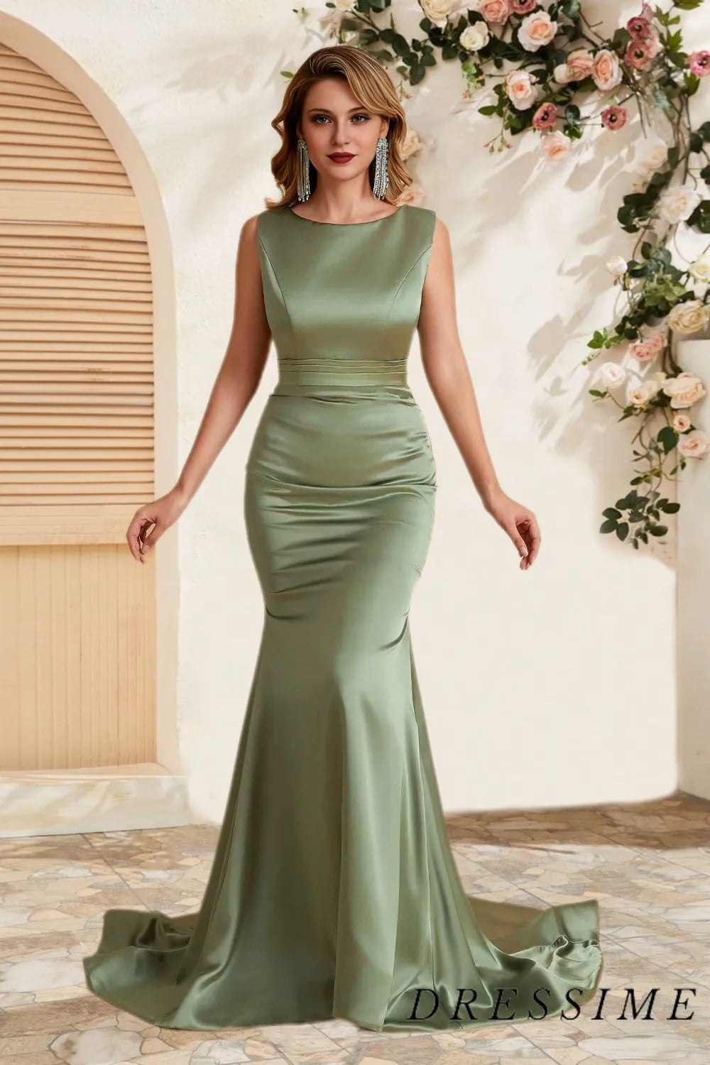 Dressime Sexy Mermaid Jewel Satin Floor Length Bridesmaid Dress dressime