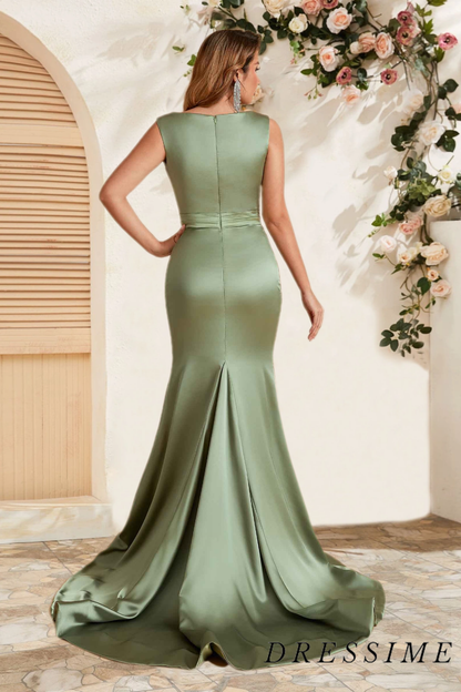 Dressime Sexy Mermaid Jewel Satin Floor Length Bridesmaid Dress dressime