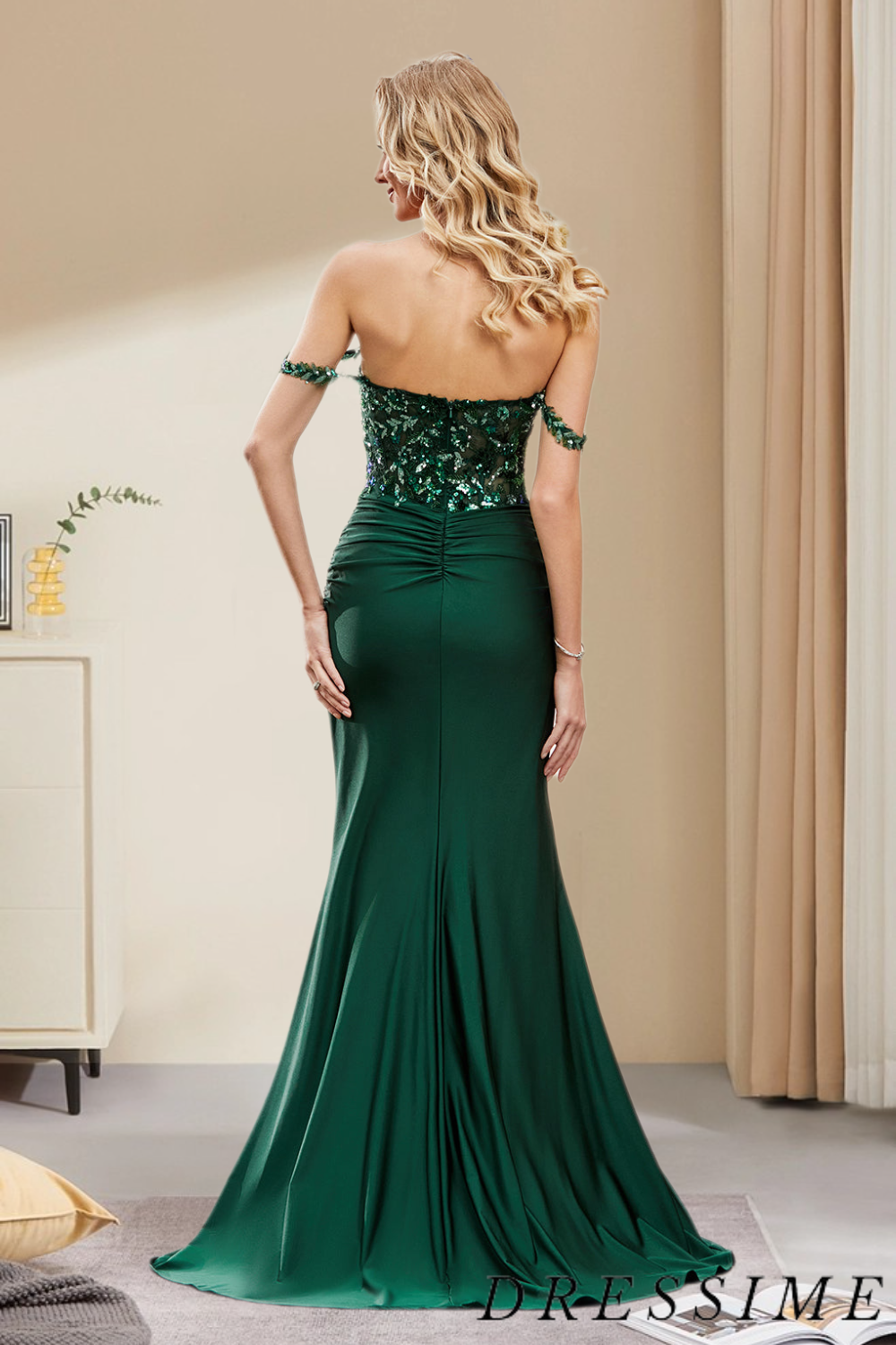 Dressime Sexy Mermaid Off The Shoulder Ruffles Long Prom Dress with Sequins dressime