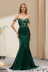 Dressime Sexy Mermaid Off The Shoulder Ruffles Long Prom Dress with Sequins dressime