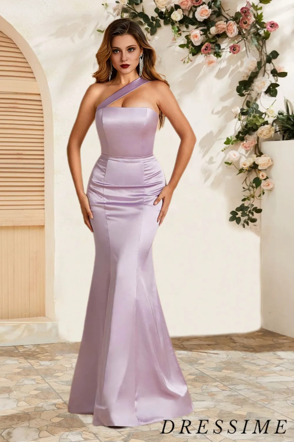 Dressime Sexy Mermaid One Shoulder Satin Long Bridesmaid Dress dressime