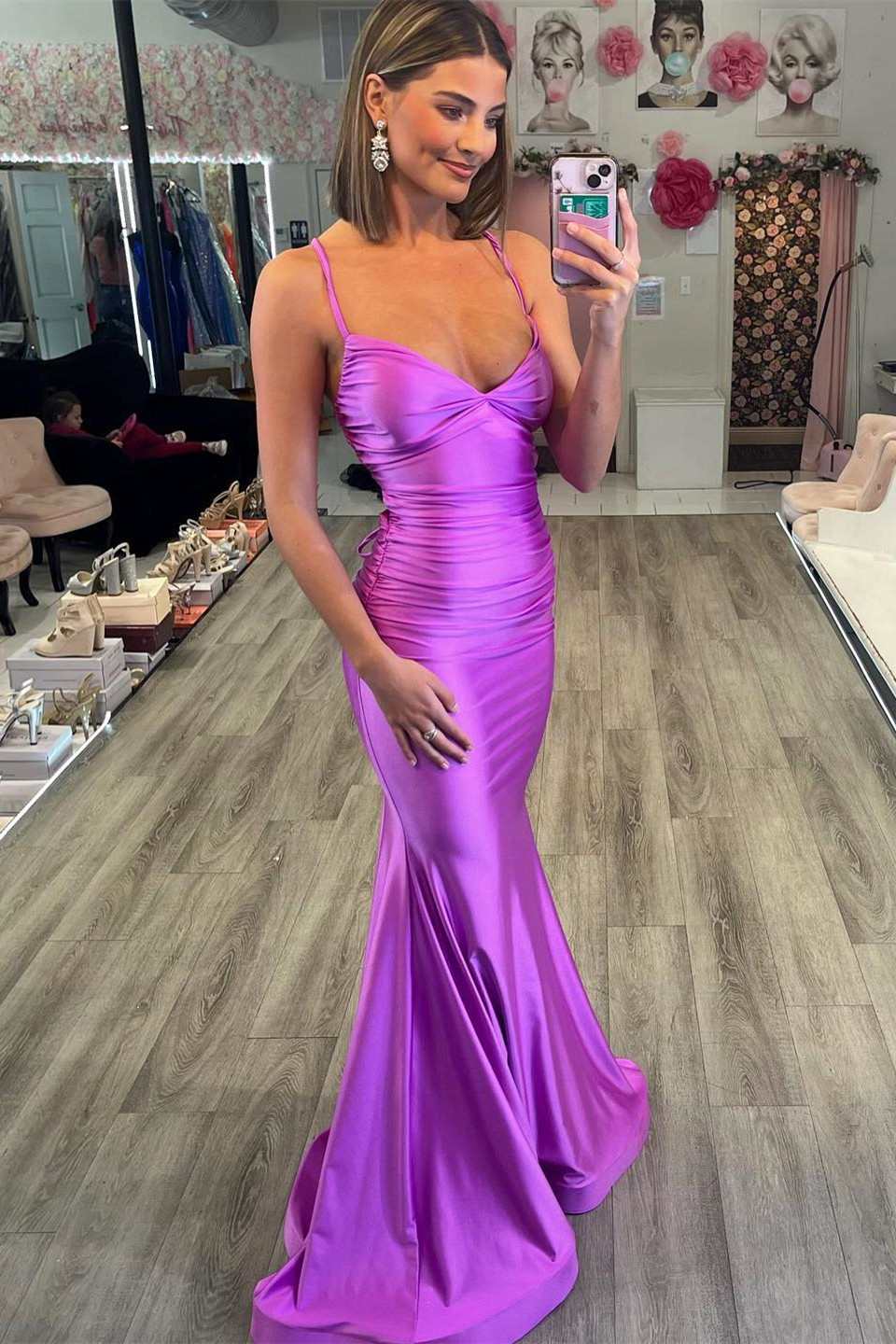 dressimeDressime Sexy Mermaid Spaghetti Straps V-Neck Lace-Up Long Prom Dress 