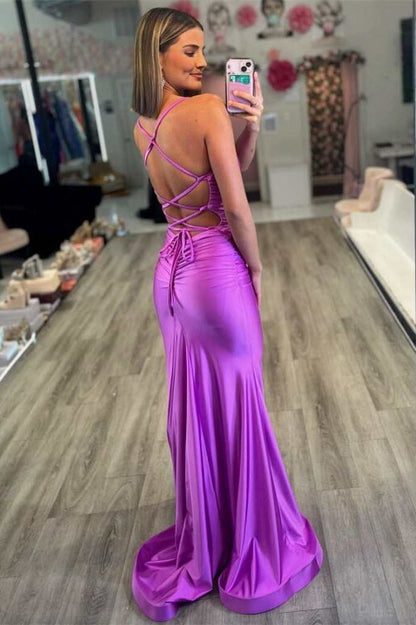 dressimeDressime Sexy Mermaid Spaghetti Straps V-Neck Lace-Up Long Prom Dress 