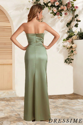 Dressime Sexy Mermaid Sweetheart Satin Floor Length Slit Bridesmaid Dress With Appliques dressime