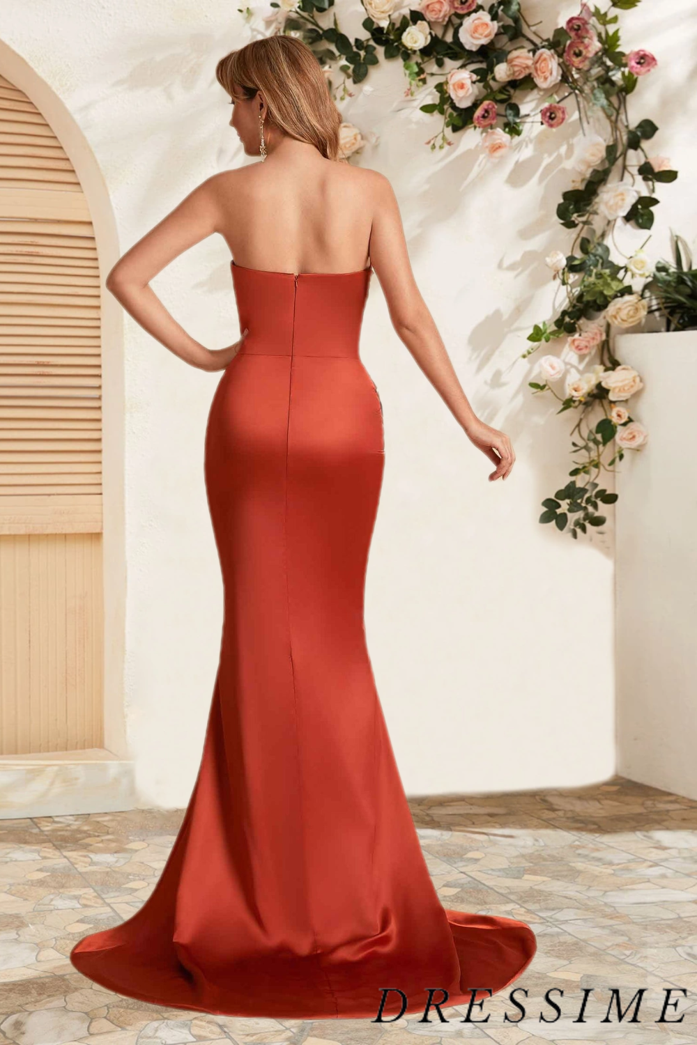 Dressime Sexy Mermaid Sweetheart Satin Long Bridesmaid Dress With Slit dressime