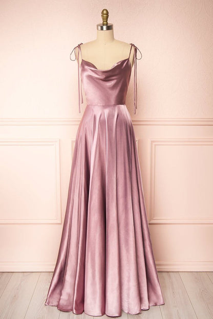 dressimeSexy Satin Spaghetti Straps Sleeveless Split Front Prom Dress 