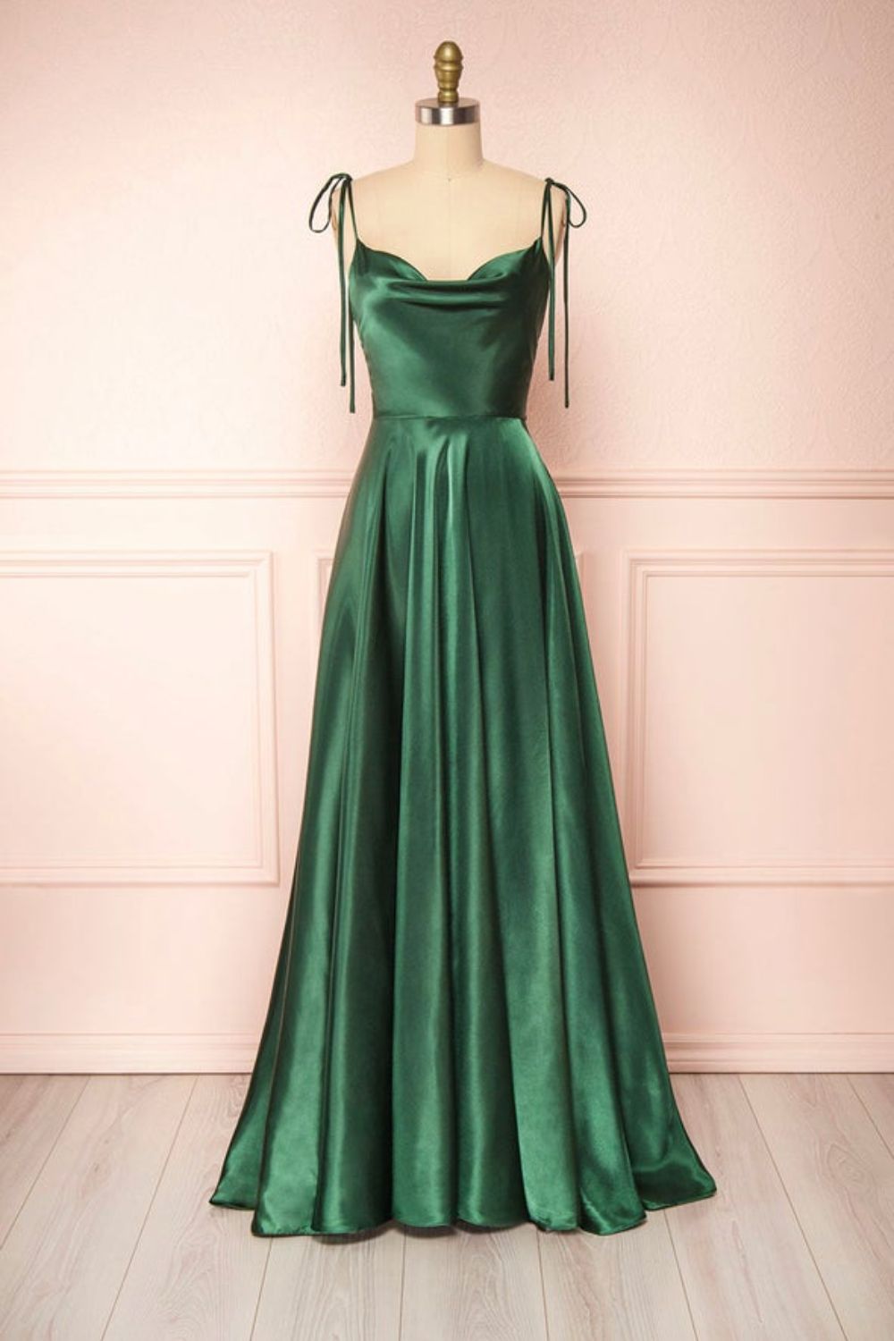 dressimeSexy Satin Spaghetti Straps Sleeveless Split Front Prom Dress 