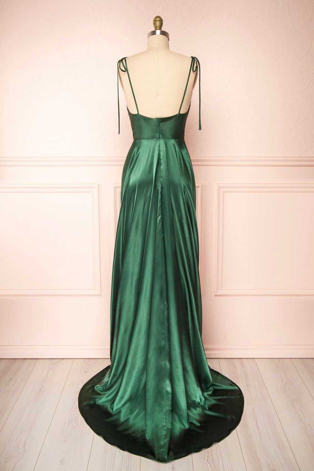 dressimeSexy Satin Spaghetti Straps Sleeveless Split Front Prom Dress 