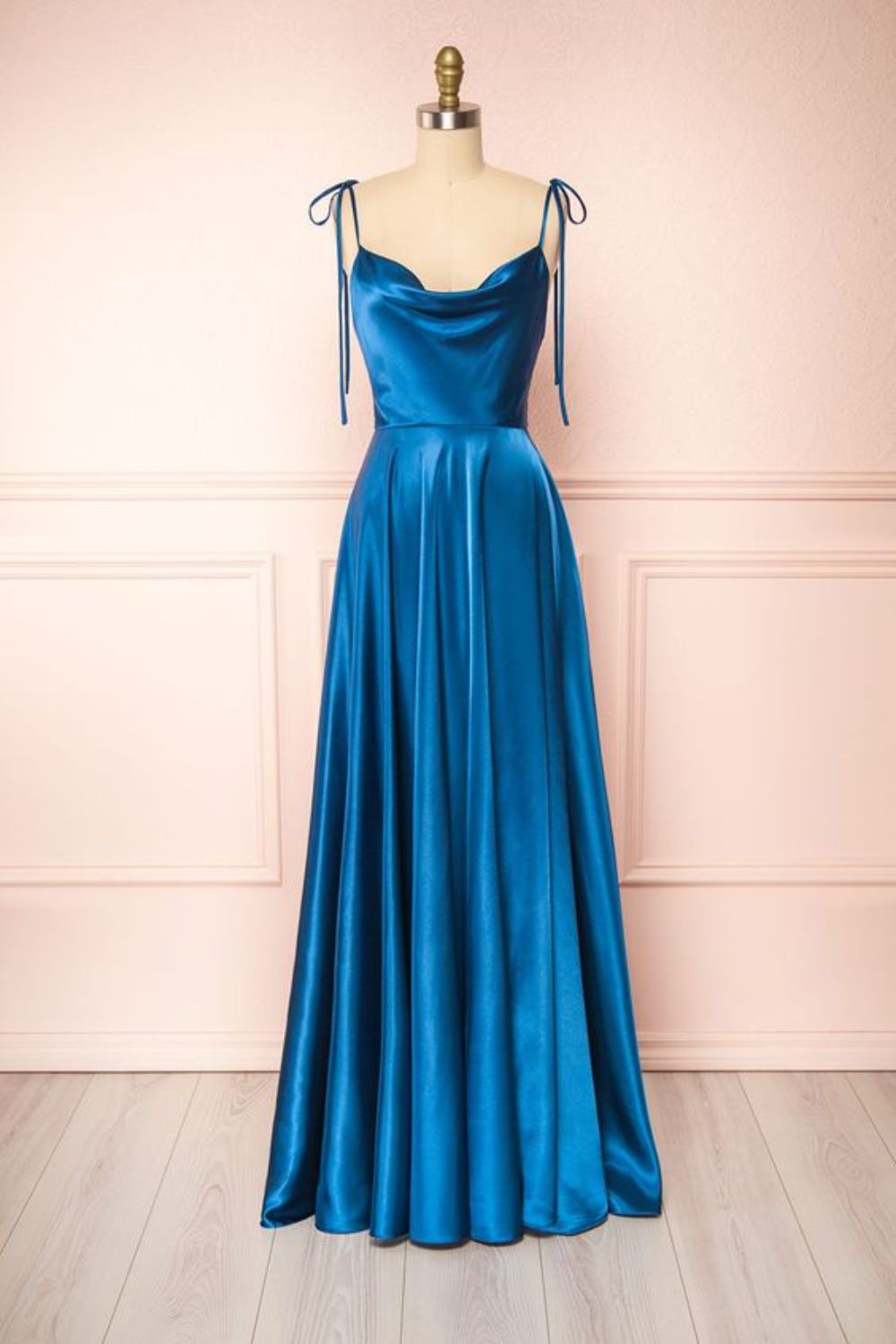 dressimeSexy Satin Spaghetti Straps Sleeveless Split Front Prom Dress 