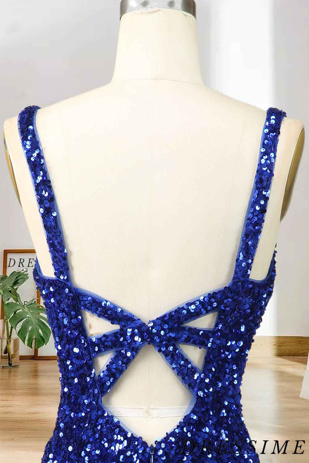 Dressime Sexy Sequin Homecoming Dresses Spaghetti Straps Sheath Open Back Short/Mini dressime