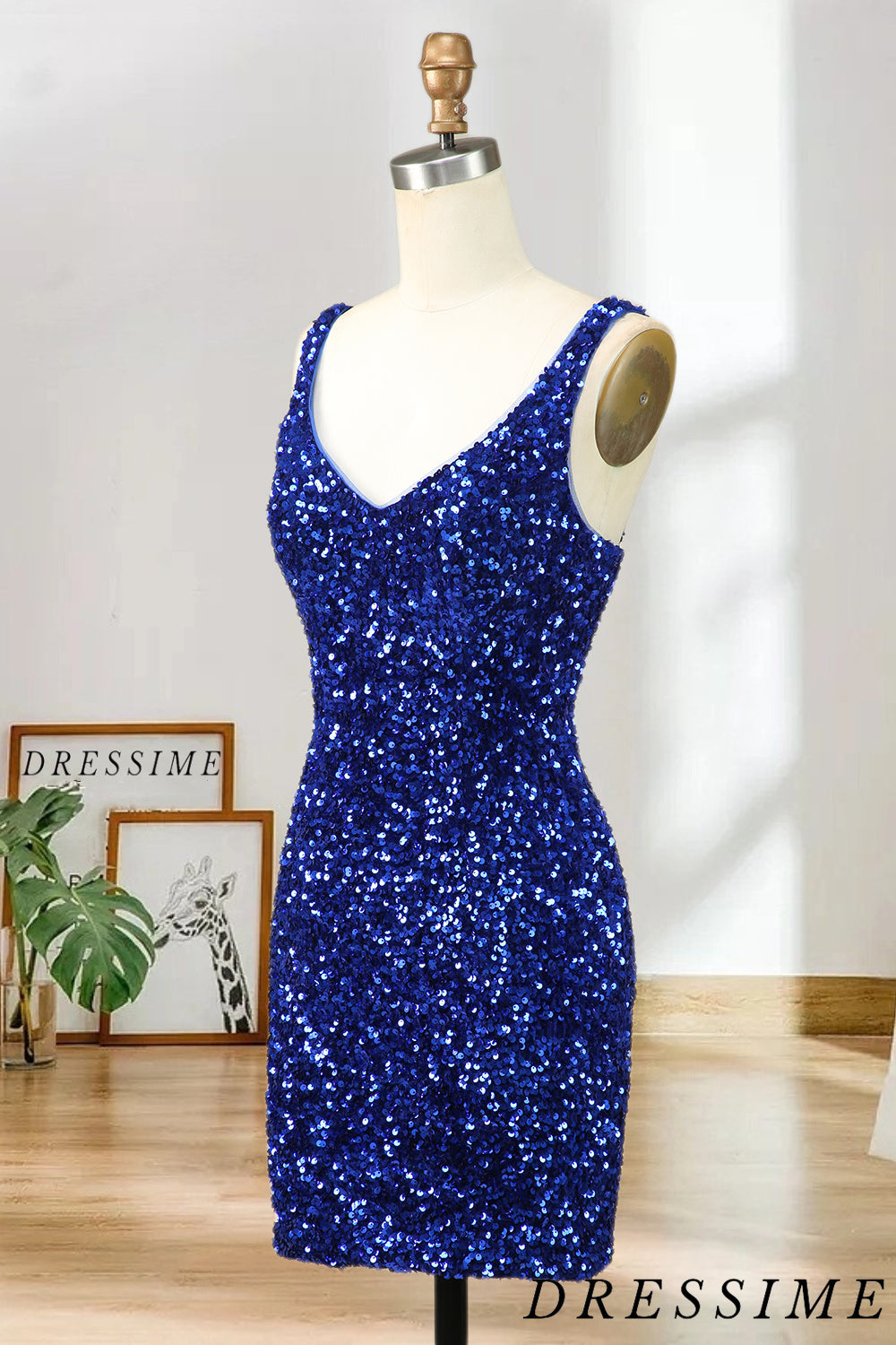 Dressime Sexy Sequin Homecoming Dresses Spaghetti Straps Sheath Open Back Short/Mini dressime