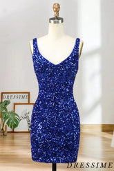 Dressime Sexy Sequin Homecoming Dresses Spaghetti Straps Sheath Open Back Short/Mini dressime