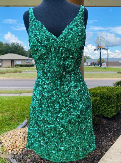 dressimeSexy Sequin Homecoming Dresses Spaghetti Straps Sheath Open Back Short/Mini 