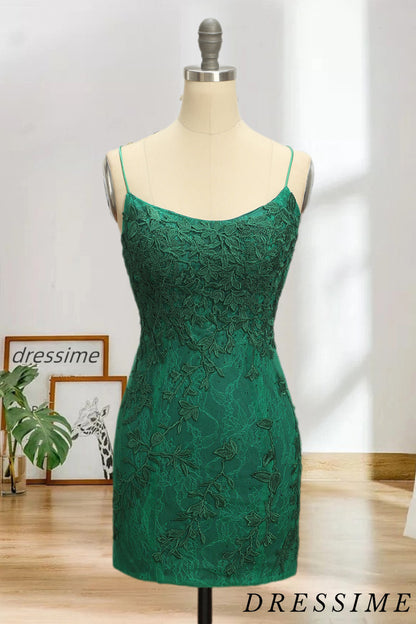 Dressime Sexy Sheath Lace Appliques Spaghetti Straps Homecoming Dresses with Above Length dressime