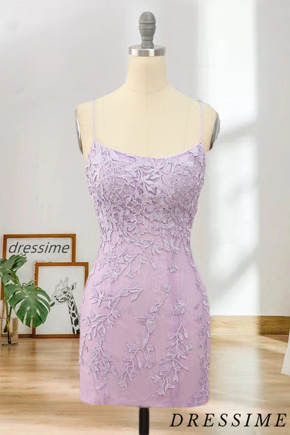 Dressime Sexy Sheath Lace Appliques Spaghetti Straps Homecoming Dresses with Above Length dressime